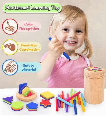 Learning Color Sorting Toys For Toddlers,Wooden Montessori Toys For 1 2 3 Year Old,Color & Shape Sorting Sensory Matching Games,Fine Motor Skills Sensory Toys For 1+ Year Old Baby Boys Girls Gifts