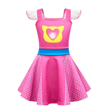 YODISON Superhero Dress Ruffle Sleeve Casual Kitties Dresses For Halloween Birthday Party Cosplay With Accessories for fans(130c