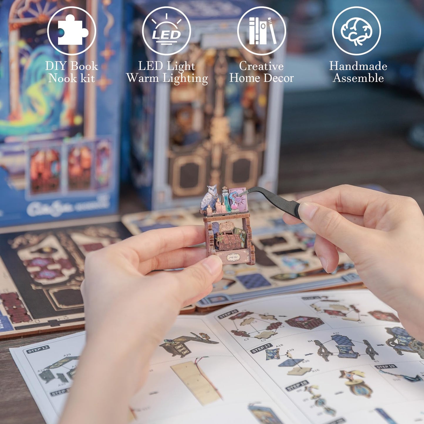 Cutefun Book Nook Kit, Diy Miniature House Kit For Beginners, Book Nook Kits For Adults, Wooden Dollhouse For Bookshelf Decor, Gifts For Family & Friends (Soul Travel Agency)