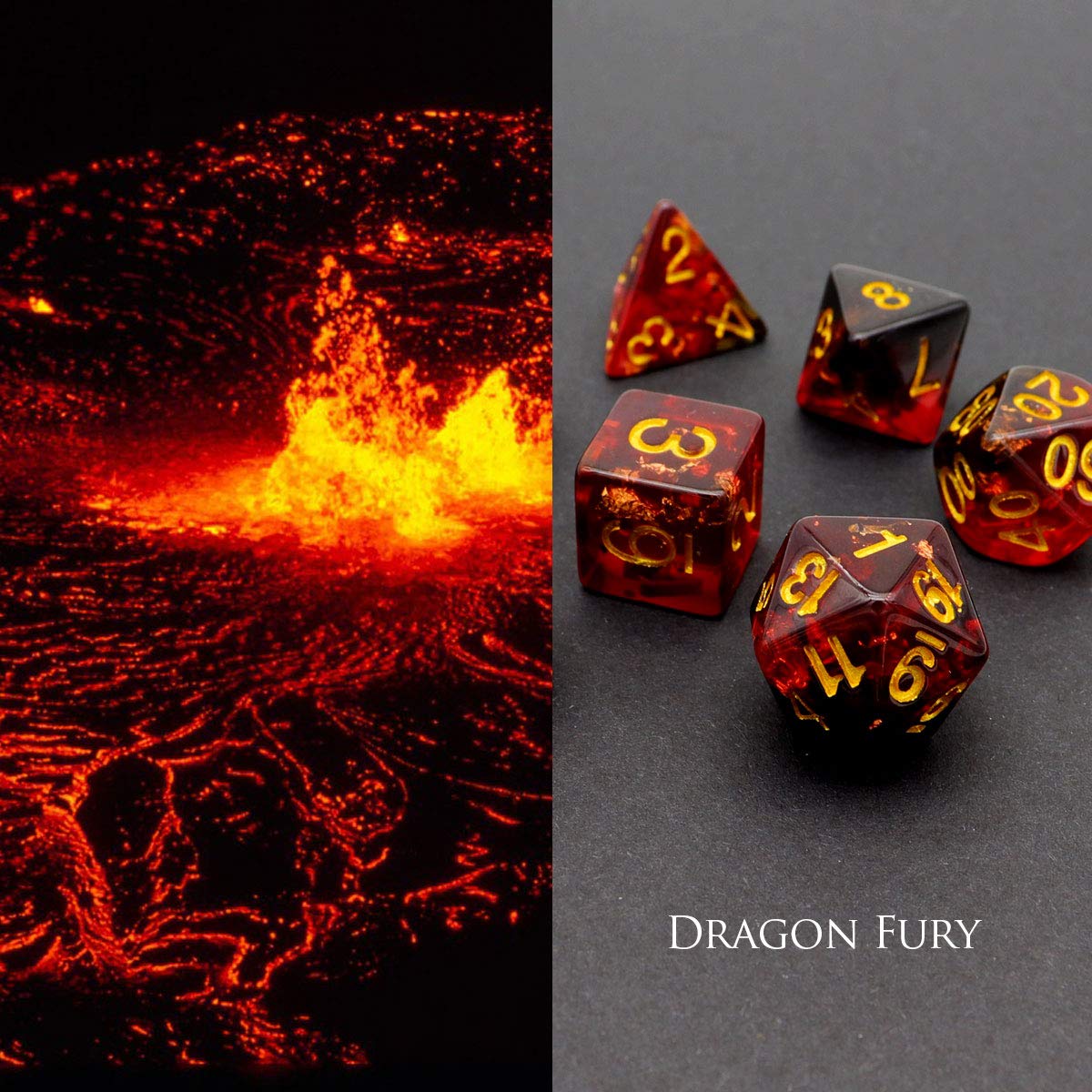 Haxtec DND Dice Set 7PCS Polyhedral D&D Dice for Roleplaying Dice Games as Dungeons and Dragons (Black Red Gold Foil)