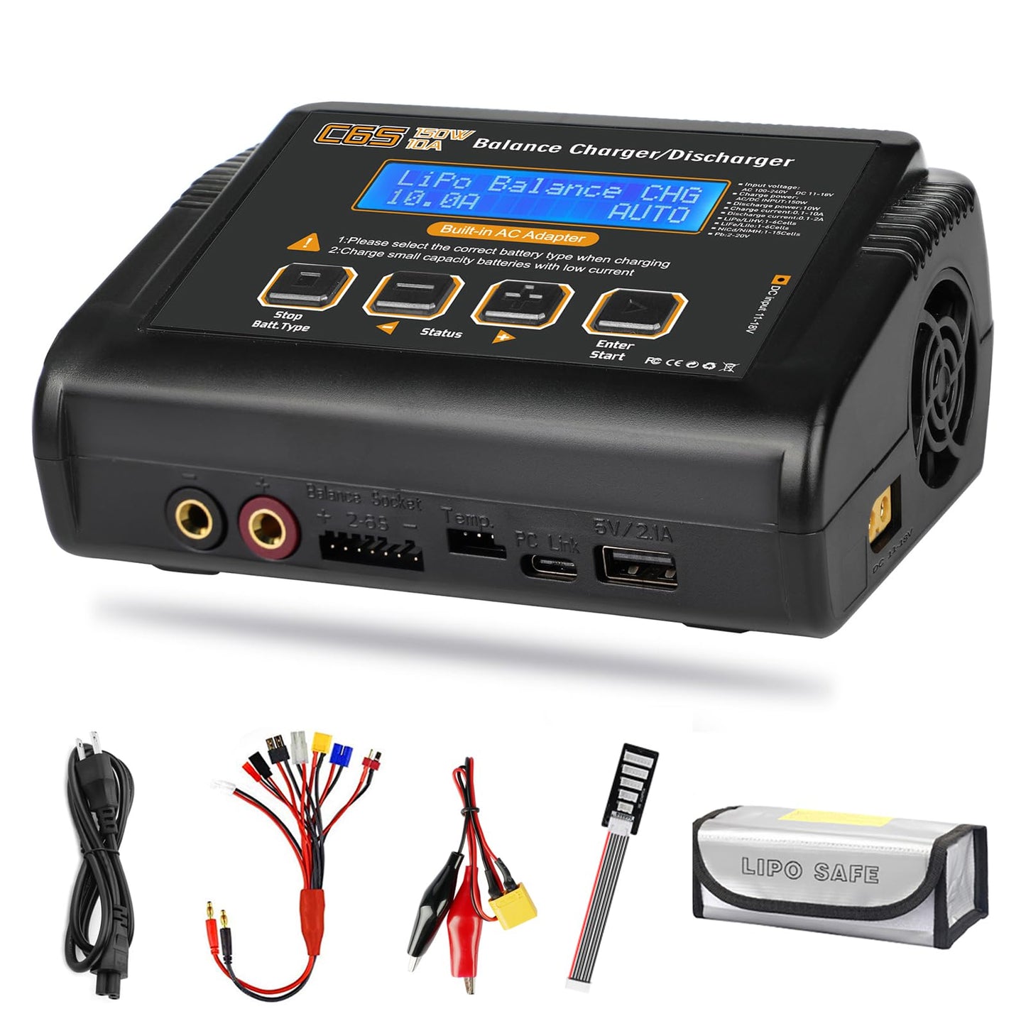 Lipo Battery Charger,150W 10A Rc Car Charger 1S-6S Lipo Balance Fast Charger Discharger For Lipo/Li-Ion/Life Battery(1-6S) Nimh/