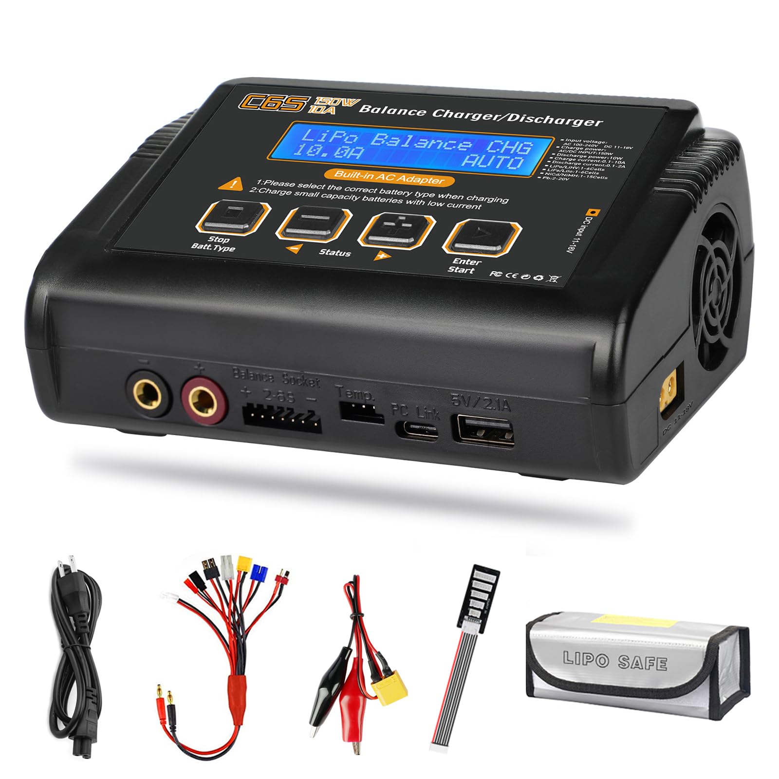 Lipo Battery Charger,150W 10A Rc Car Charger 1S-6S Lipo Balance Fast Charger Discharger For Lipo/Li-Ion/Life Battery(1-6S) Nimh/