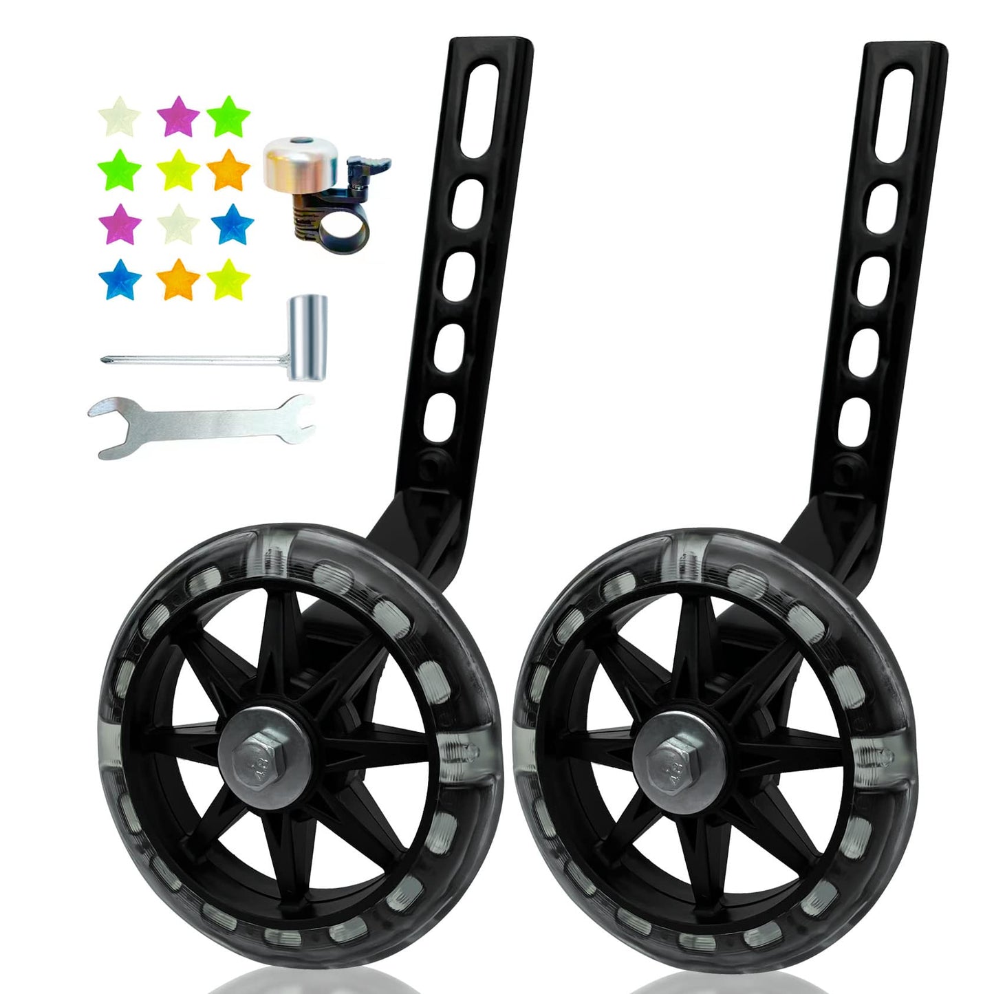 Ddjkcz Training Wheels For Kids Bicycle,Flash Mute Big Wheel Compatible For 12 14 16 18 20 Inch Single Speed Bike (Black)