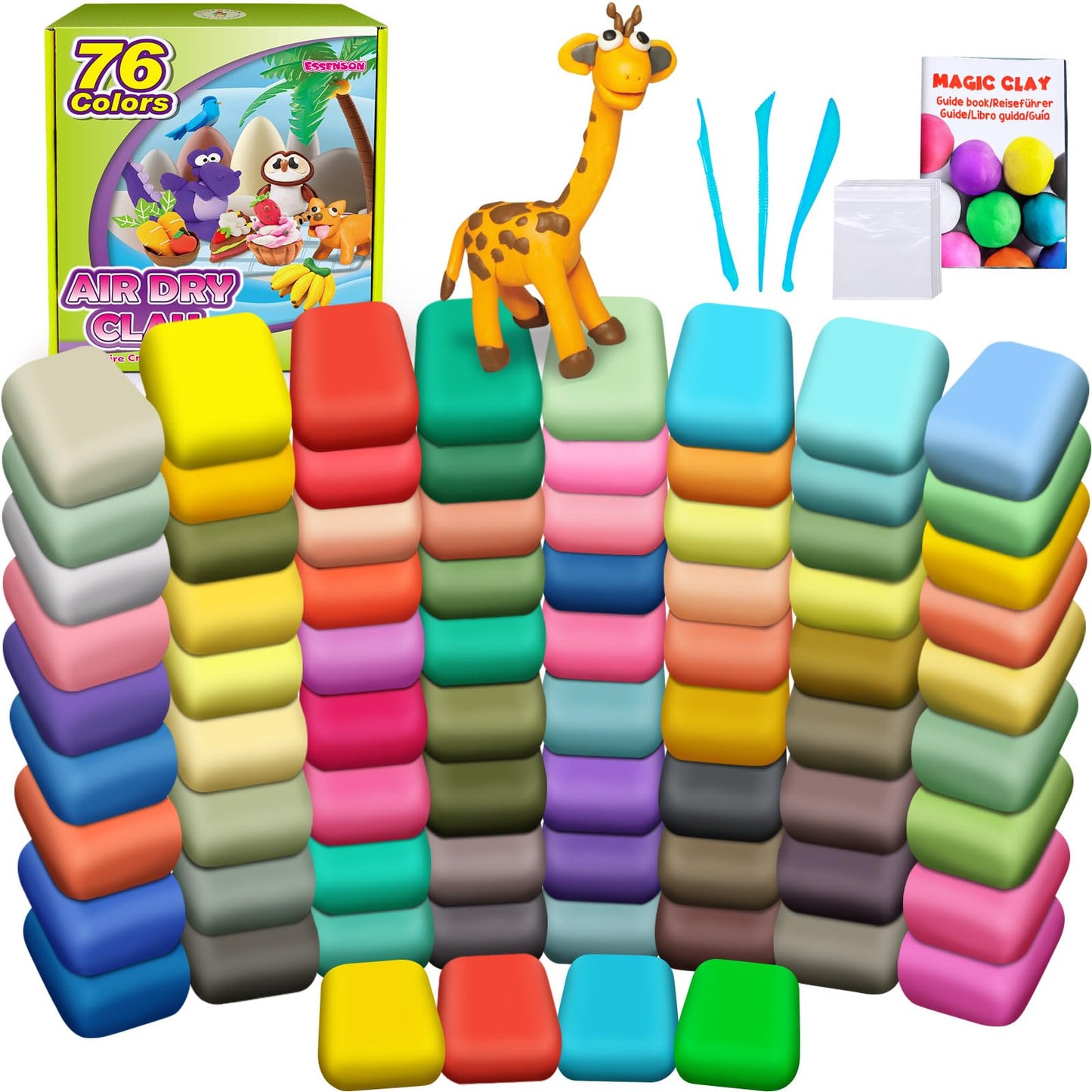 Essenson Air Dry Clay 76 Colors, Modeling Clay For Kids, Diy Molding Magic Clay For With Tools, Toys Gifts For Age 3 4 5 6 7 8+ Years Old Boys Girls Kids