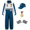 Kosgraiy Race Car Driver Costume Kid,Boy And Girl Racer Jumpsuit With Peaked Cap,Toddler Racing Costume Halloween,S/120
