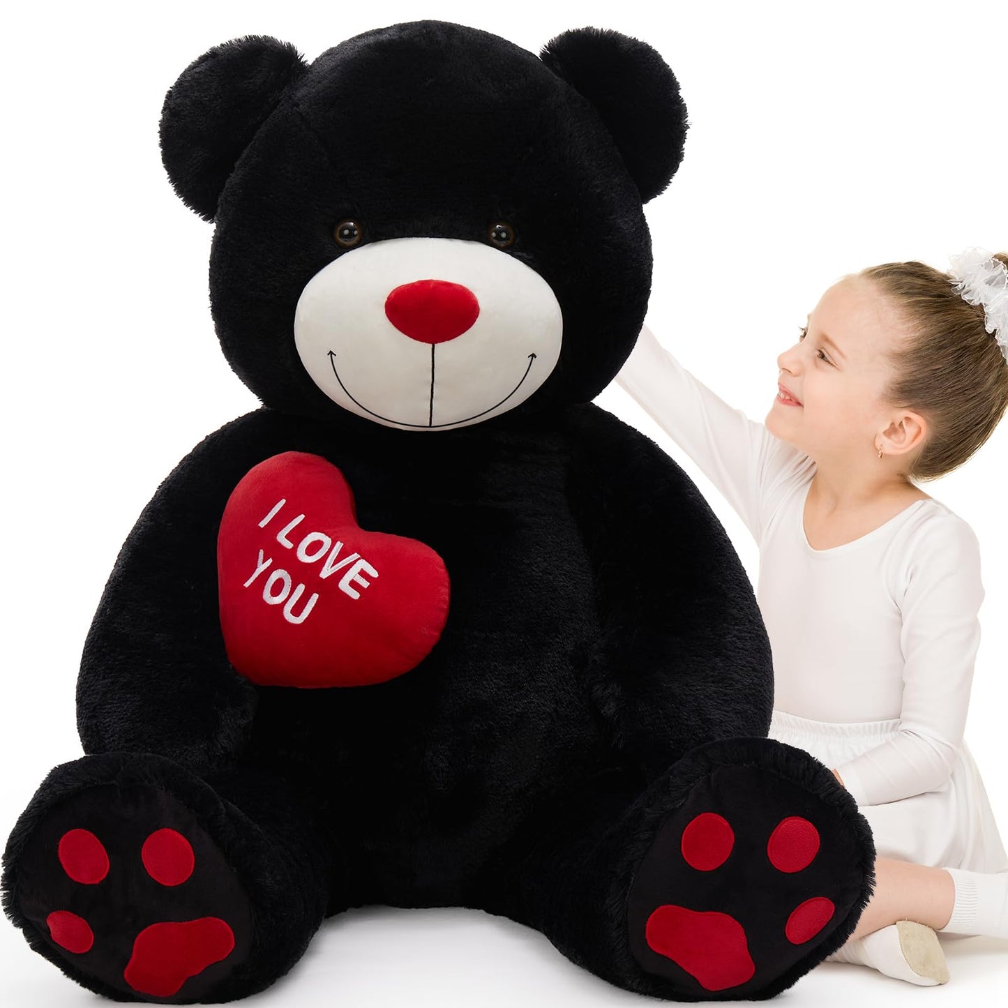 Beniny 4.3 Feet Giant Teddy Bear Stuffed Animal, 52'' Big Teddy Bear With Heart, Large Black Stuffed Bear Plush Toys For Kids, I