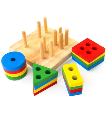 Montessori Puzzles For 1 2 3 Year Old Boys, Girls & Toddlers - Wooden Shape Sorter & Stacking Toys For Toddlers - Puzzles For 1 Year Old, 1 Year Old Puzzle, Shape Sorting Toys For Toddlers 1-3