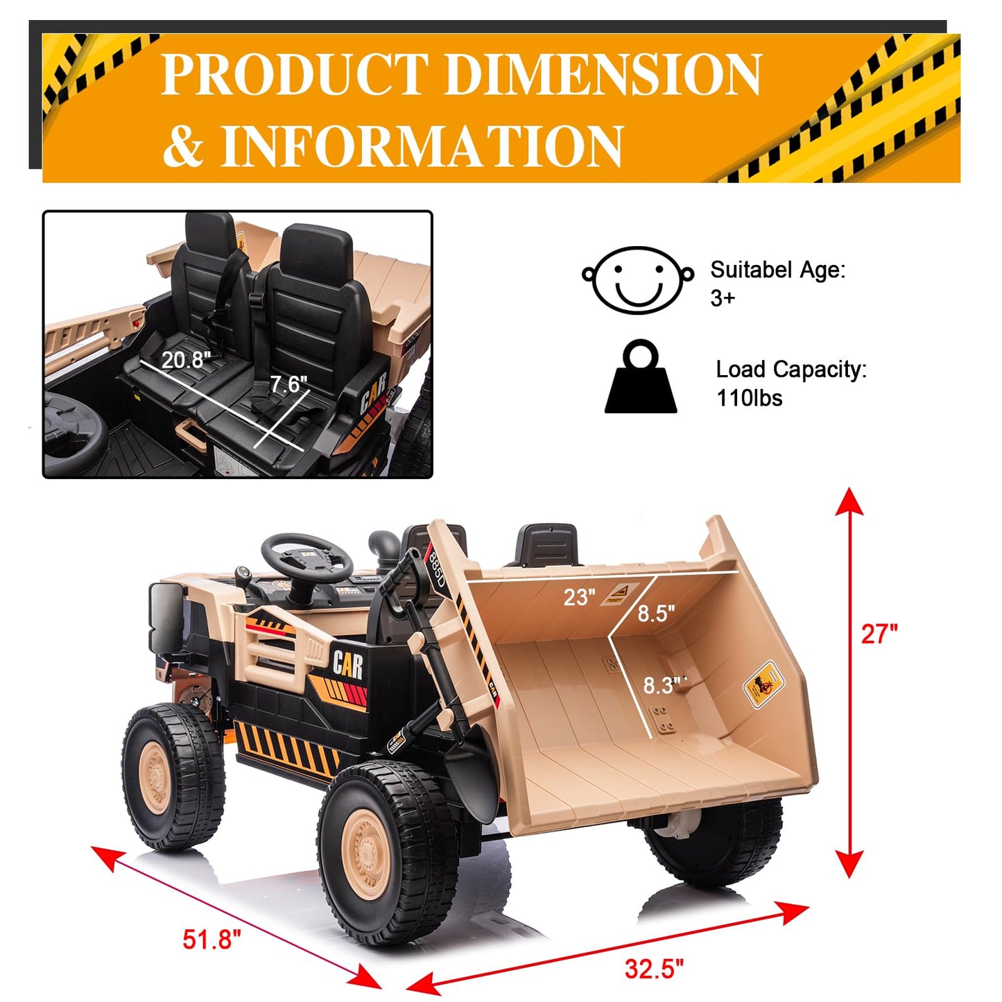 Finito 24V Xl Ride On Toys,4X100W Powerful Motors,Kids Electric Car With Remote Control, Electric Dump Bed, And Extra Shovel,Up