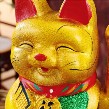 Luck Cat-Waving Arm Cat 9 Inches Gold Business Is Booming Lucky Cat Chinese Feng Shui Deoration Cat Ceramic Maneki Neko Lucky Fe
