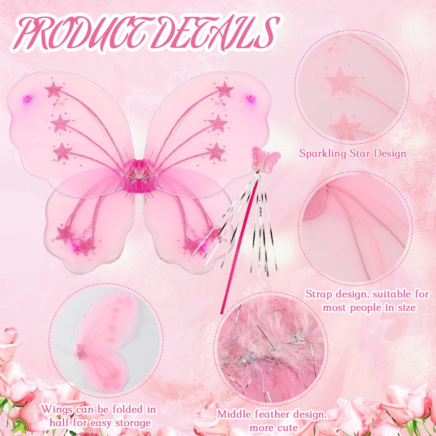 Chivao 15 Set Princess Fairy Wings Set 15 Pcs Butterfly Wings For Girls Butterfly Angel Wings 15 Pcs Fairy Wands Butterfly Costu