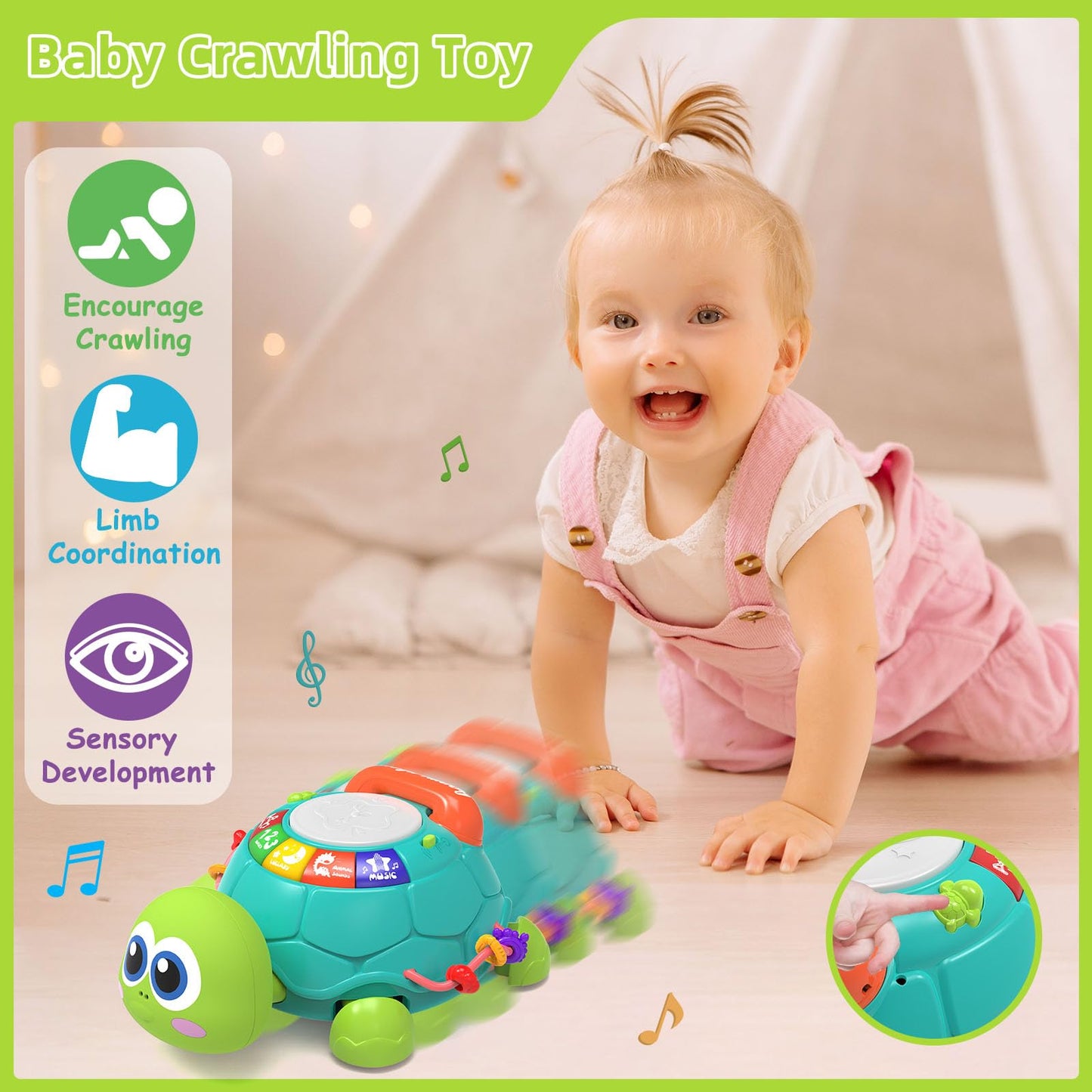 Baby Toys 6 To 12 Months,Musical Turtle Crawling Baby Girl Toys For 12-18 Months,Infant Early Learning Educational Toy,Baby Girl