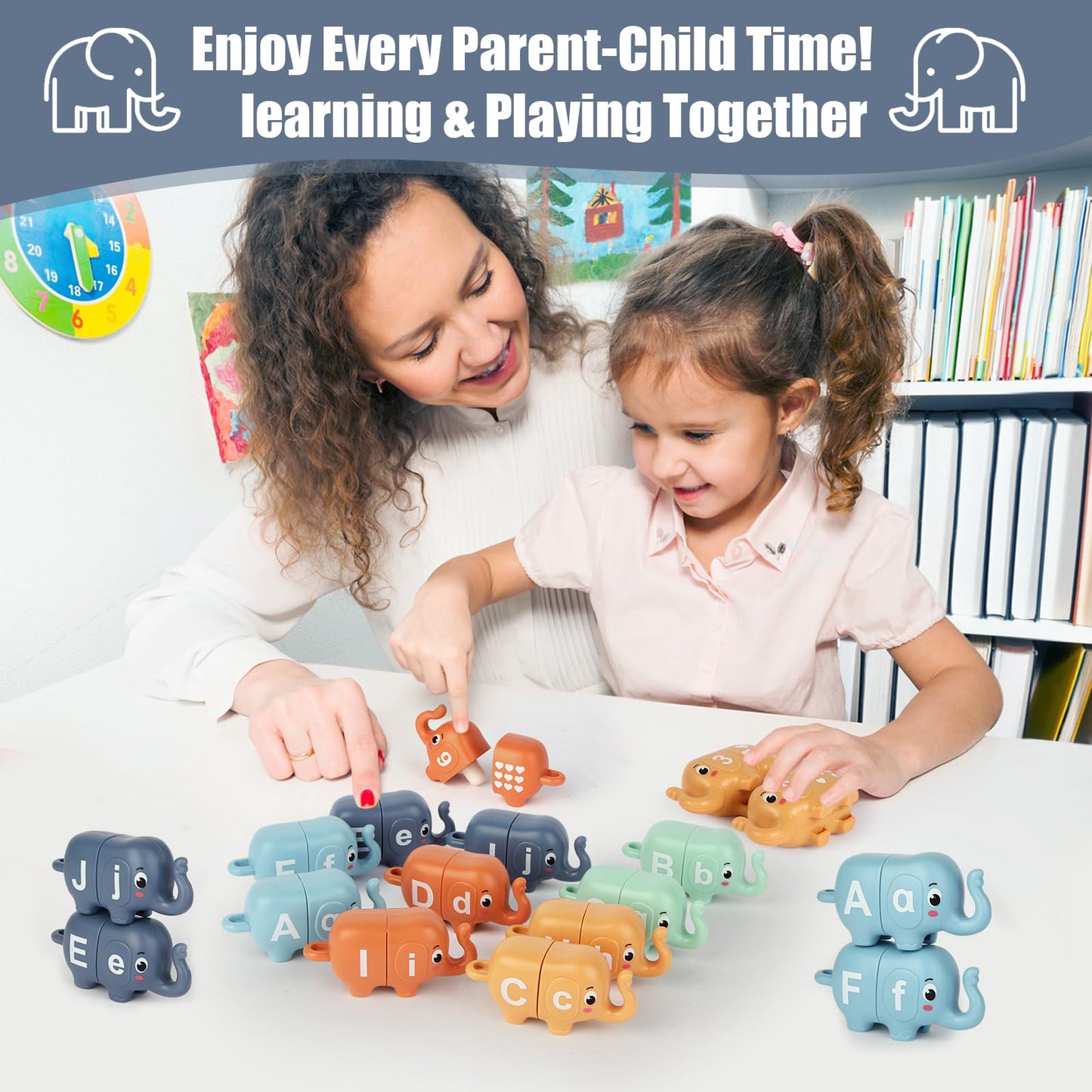 Chelpopo 10Pcs Elephant Number & Alphabet Learning Toys For Toddlers 2-4, Toddler Preschool Learning Activities, Educational Mon