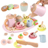 Wooden Tea Party Set, Tea Set for Little Girls 1-3 Toddler Tea Sets for Girls 2-4 with Wooden Toys Food Pretend Play Tea Party W