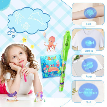 Invisible Ink Pen, 16 Pack Spy Magic Markers Pen With Uv Light & Notebook Set, Secret Message Ink Pen Party Favors For Kids 4-12