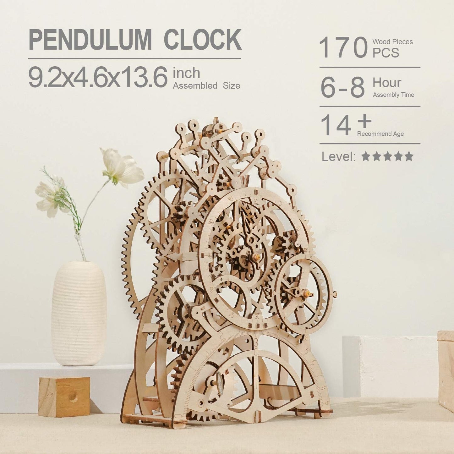 Rokr 3D Wooden Puzzles Diy Clock Kits For Adults To Build Wood Model Building Kit Unique Birthday Gift Pendulum Clock