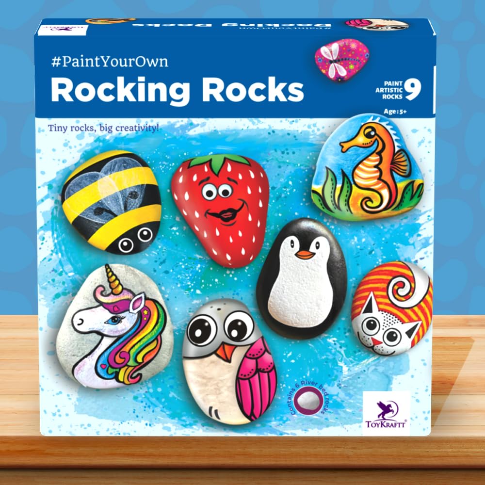 Toykraftt Rock Painting Kit For Kids - Diy Stone & Pebble Art Craft Set - Creative Birthday Gift For Boys & Girls Age 6-12, 8-10