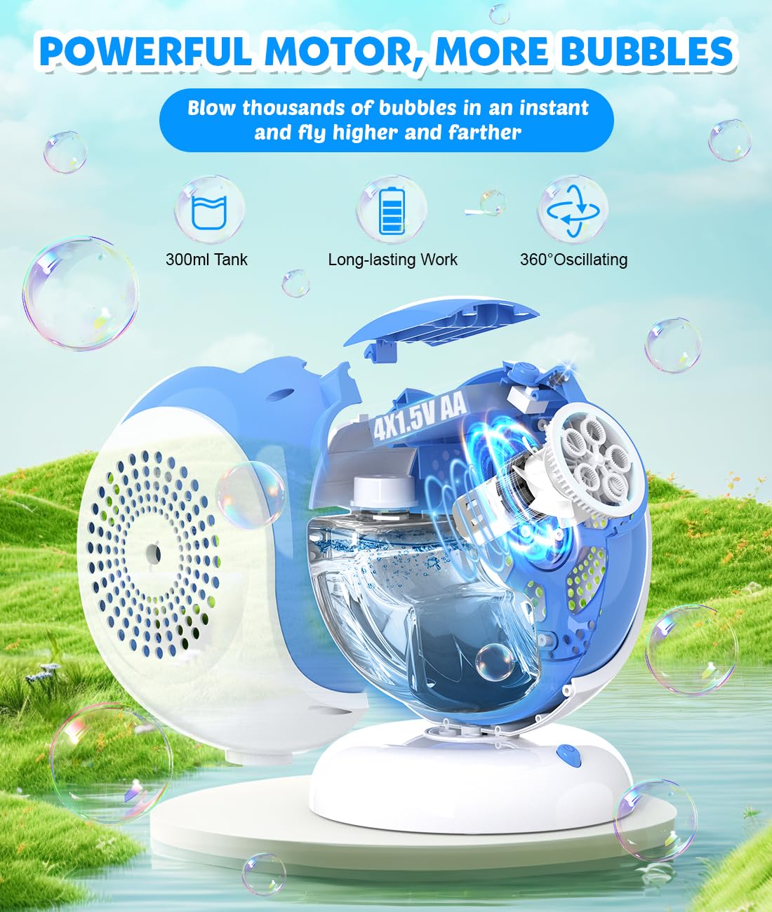 Joyfuture Bubble Machine - Automatic Bubble Blower For Kids, Toddlers - Toys Gifts For Boys Ages 3+ Year Old, Include Bubble Sol