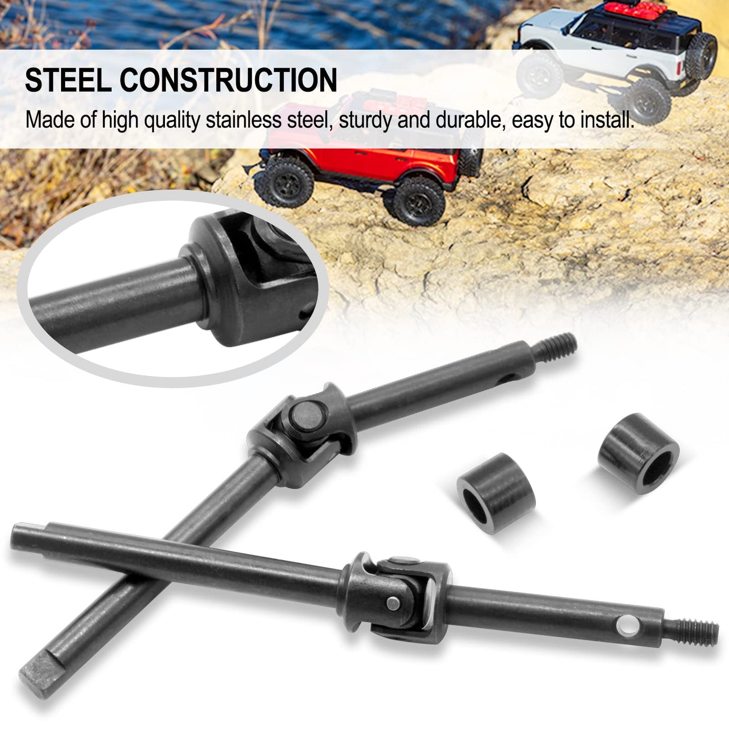 OGRC 2Pcs Steel Front Axle Drive Shaft SCX24 CVD Set for 1/24 Axial SCX24 C10/JLU/Bronco/Gladiator/Deadbolt Upgrades Parts (+4mm