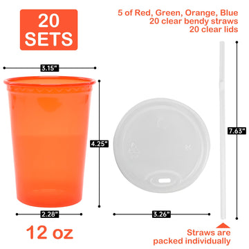 L LIKED 12 Oz Kids Sippy Cups, 4 Colours Assorted Total 20 Count Spill Proof Reusable Cups, BPA-Free, Perfect for Party