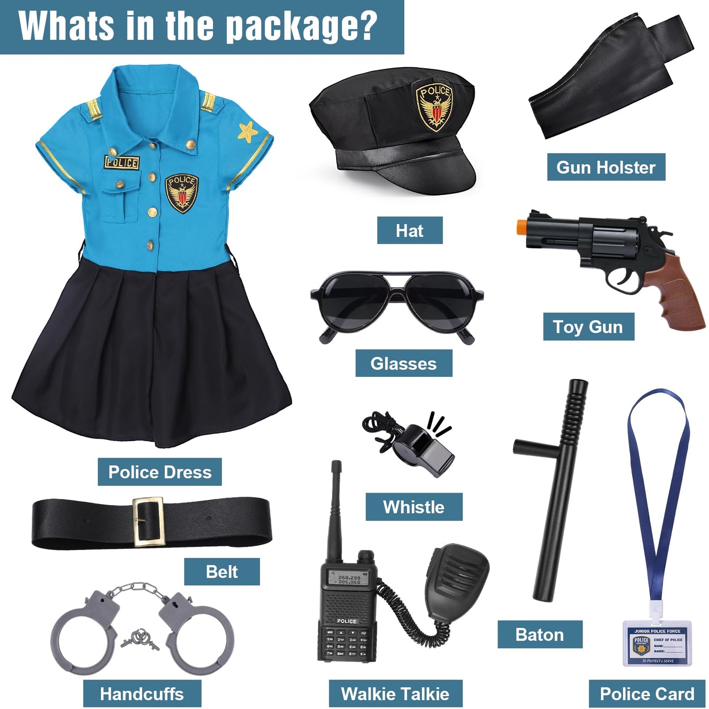Toylink Girls Police Officer Costume For Kids Halloween Police Dress Up Role Play Cop Costume With Toy Accessories