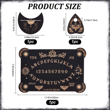 Creatcabin 3Pcs Wooden Spirit Board Kit Tarot Card Stand Holder Moth Divination Board Set With Planchette Black Altar Card Displ