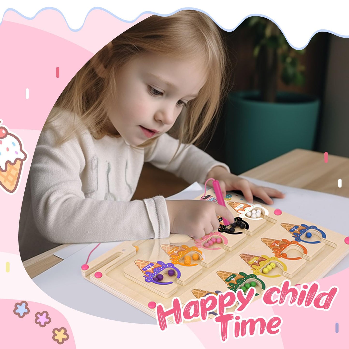 Wakeinsa Magnetic Color And Number Maze,Montessori Toy For 2-5 Years Old Girls,Wooden Magnet Balls Puzzles,Toddler Busy Board Game,Preschool Learning Activities,Christmas & Birthday Gift For Kids