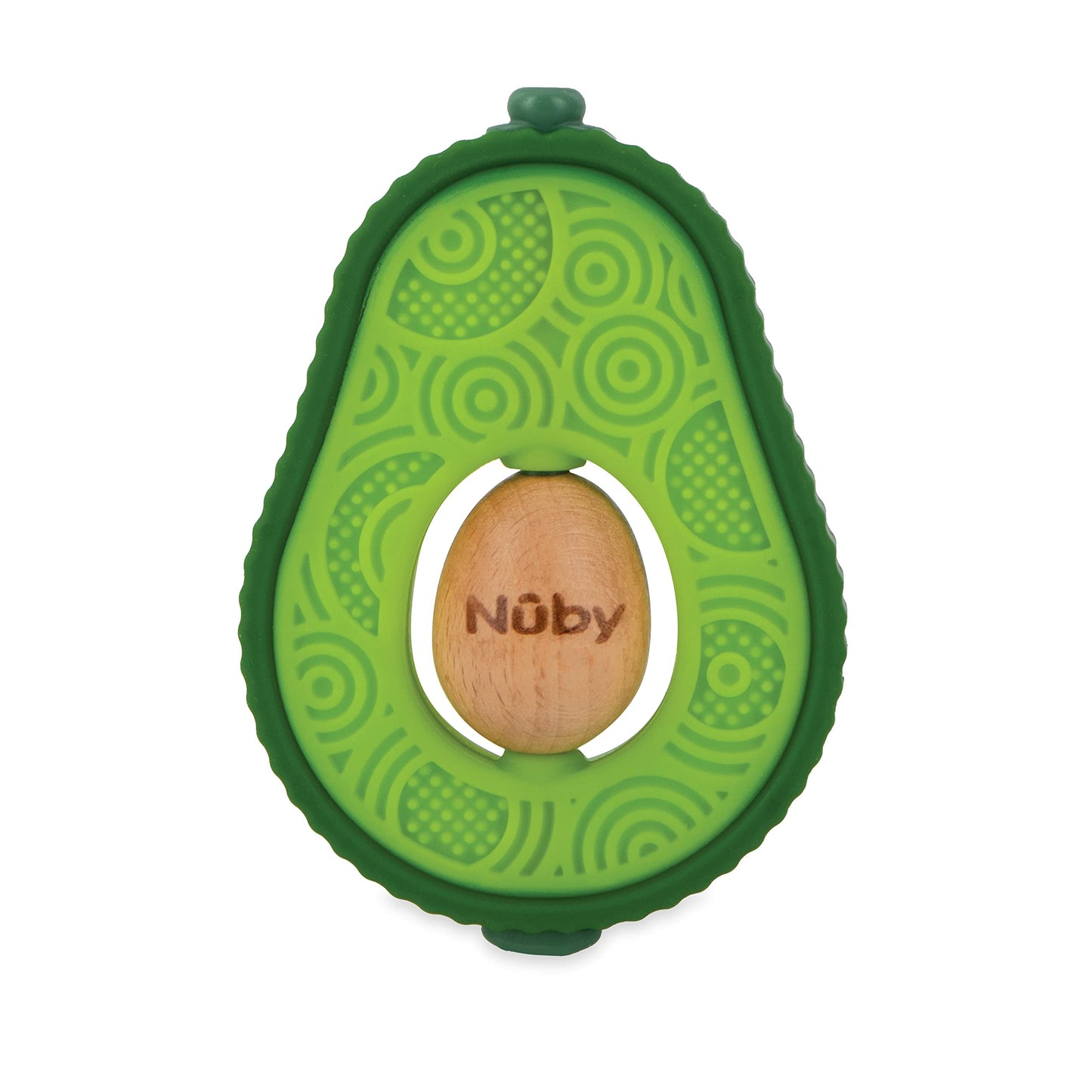 Nuby Silicone Avocado Teether With Spinning Wood Seed- 3+ Months