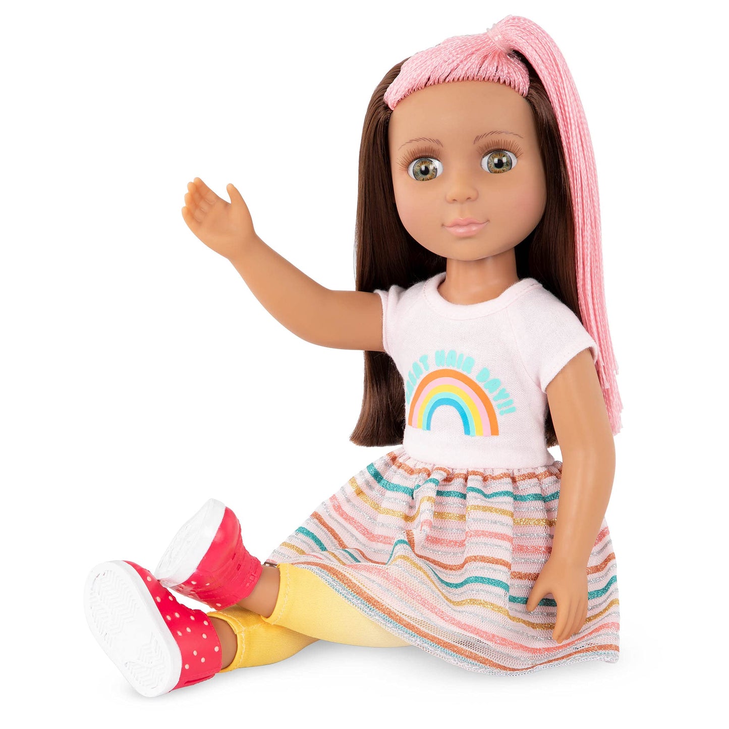 Glitter Girls – Lara14-Inch Poseable Hairdresser Doll – Brown & Pink Hair – Blow Dryer, Hair Clips & Hairstyling Accessories – Toys For Kids Ages 3+