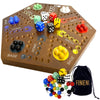 FINENI Wooden Board Games Marble Board Game Original with Dual Sides Fast Track Board Game for 2 to 6 Players Double Side Marble Game 6 Colors 30 Marbles Set and 6 Color 6 Dice Pouch (20 Dark)