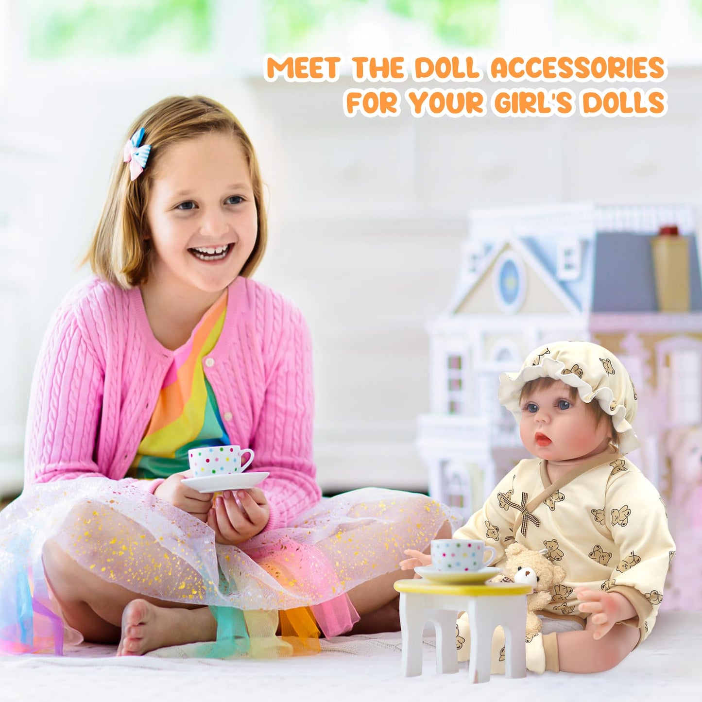 Dc-Beautiful 12 Pcs Doll Clothes Set Fit 22 Inch Reborn Baby Dolls, 4 Complete Set Outfits Accessories Includes Rompers Headband