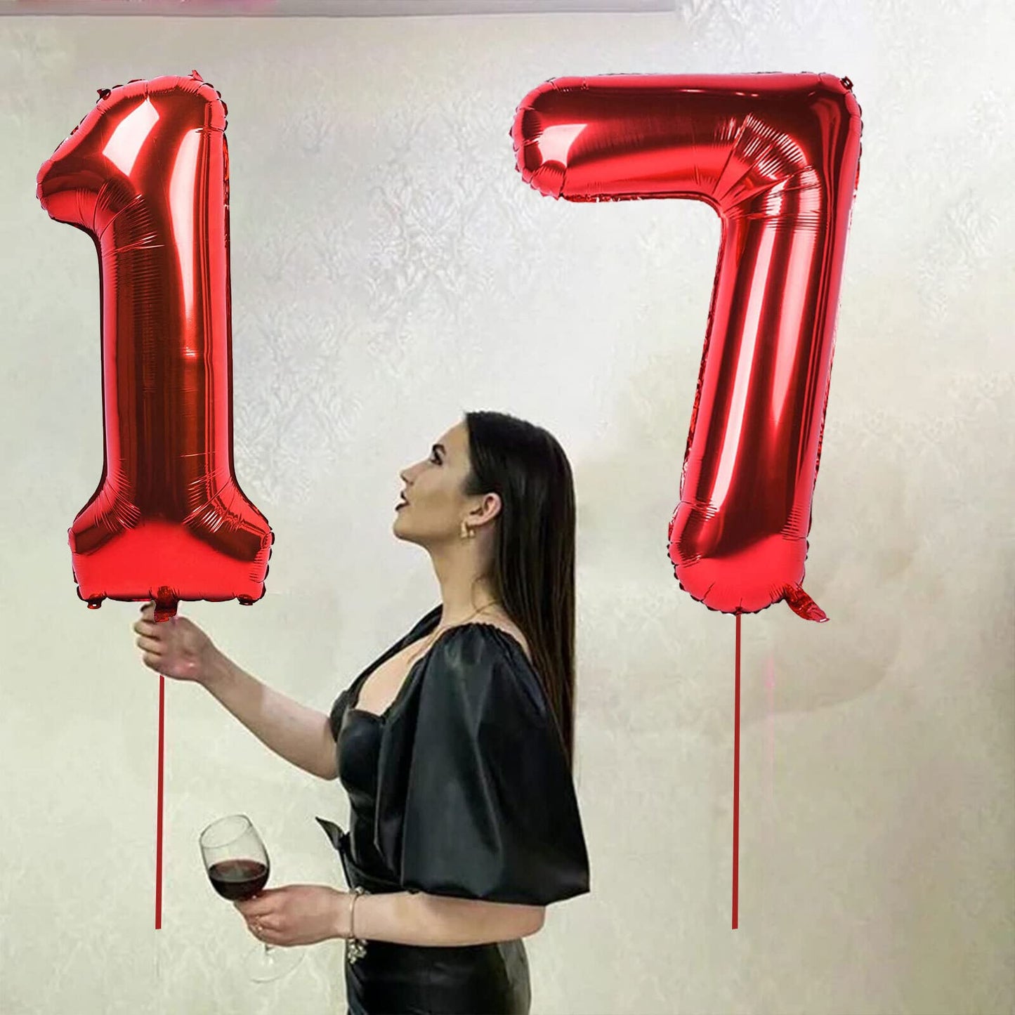 17 Number Balloon Red 40 Inch Big Foil Mylar 17Th Balloons For 17 Year Old Boy Girl Birthday Party Decorations Wedding Anniversa