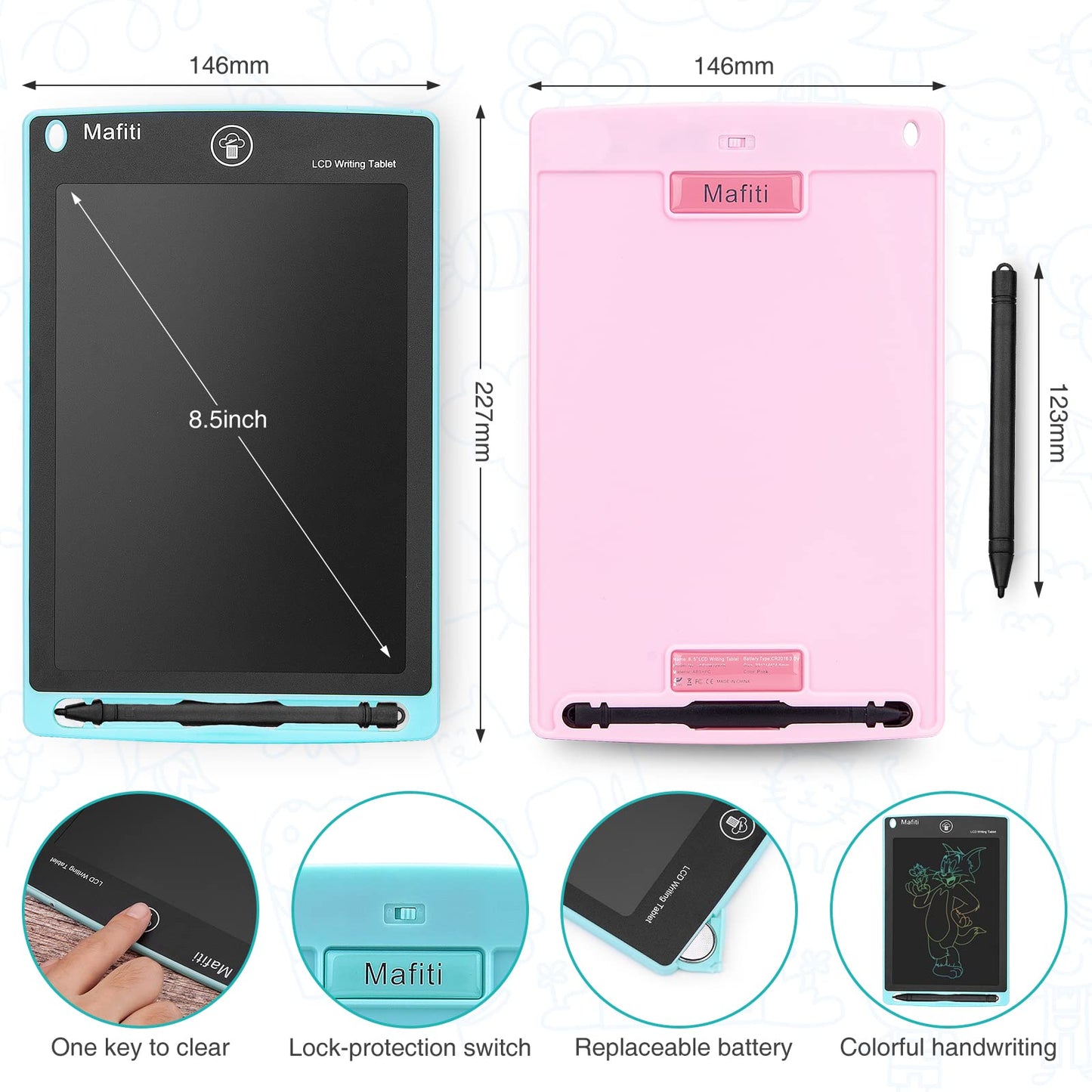 Lcd Writing Tablet 8.5 Inch 2 Pack Colorful Screen Electronic Writing Drawing Pads Doodle Board For Kids Boys Girls