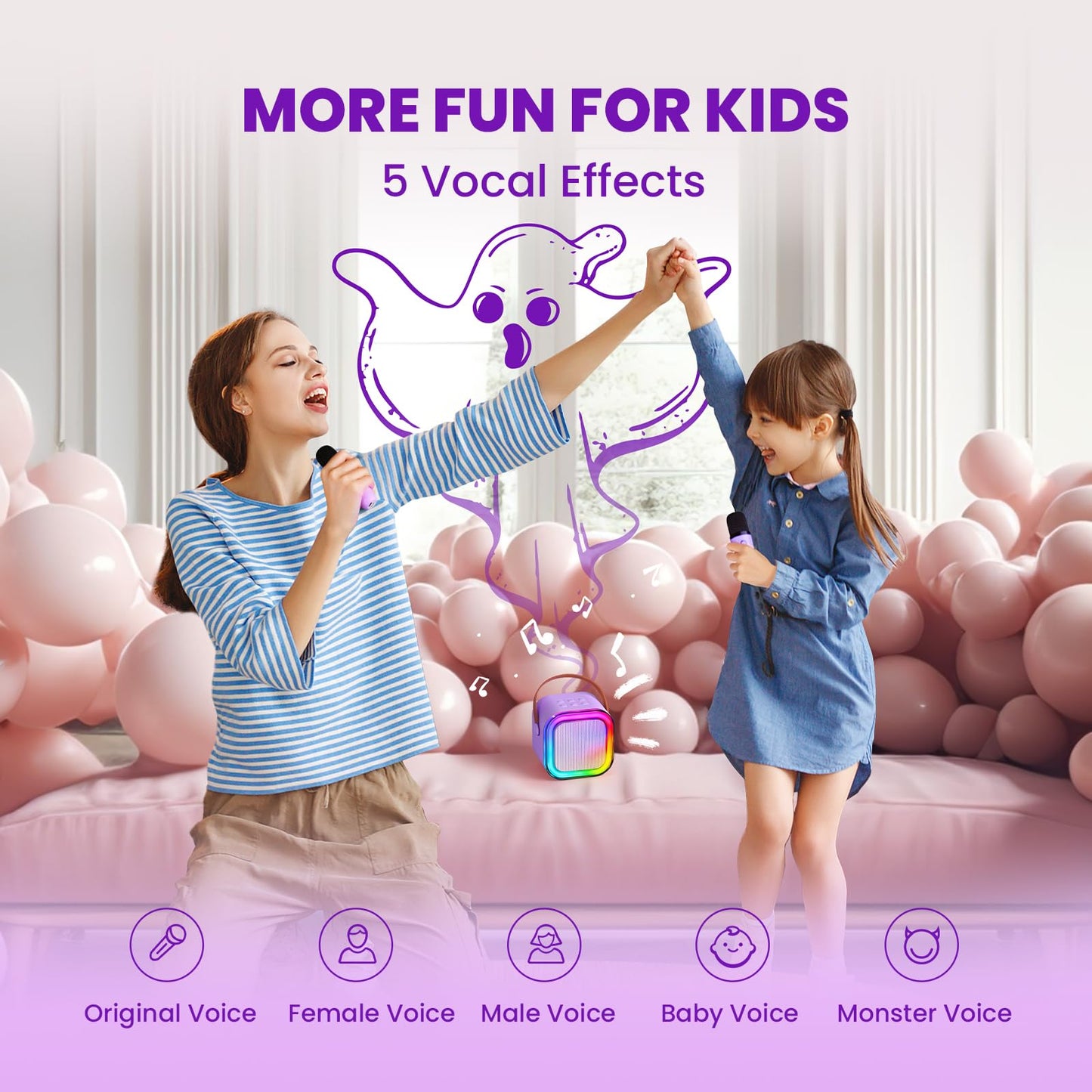 Mini Karaoke Machine For Kids, Birthday Easter Gifts Toys For Girls Boys Friends Age 3-12+, Portable Bluetooth Speaker With 2 Wireless Mics, Karafun Premium Songs Family Home Party(Purple)