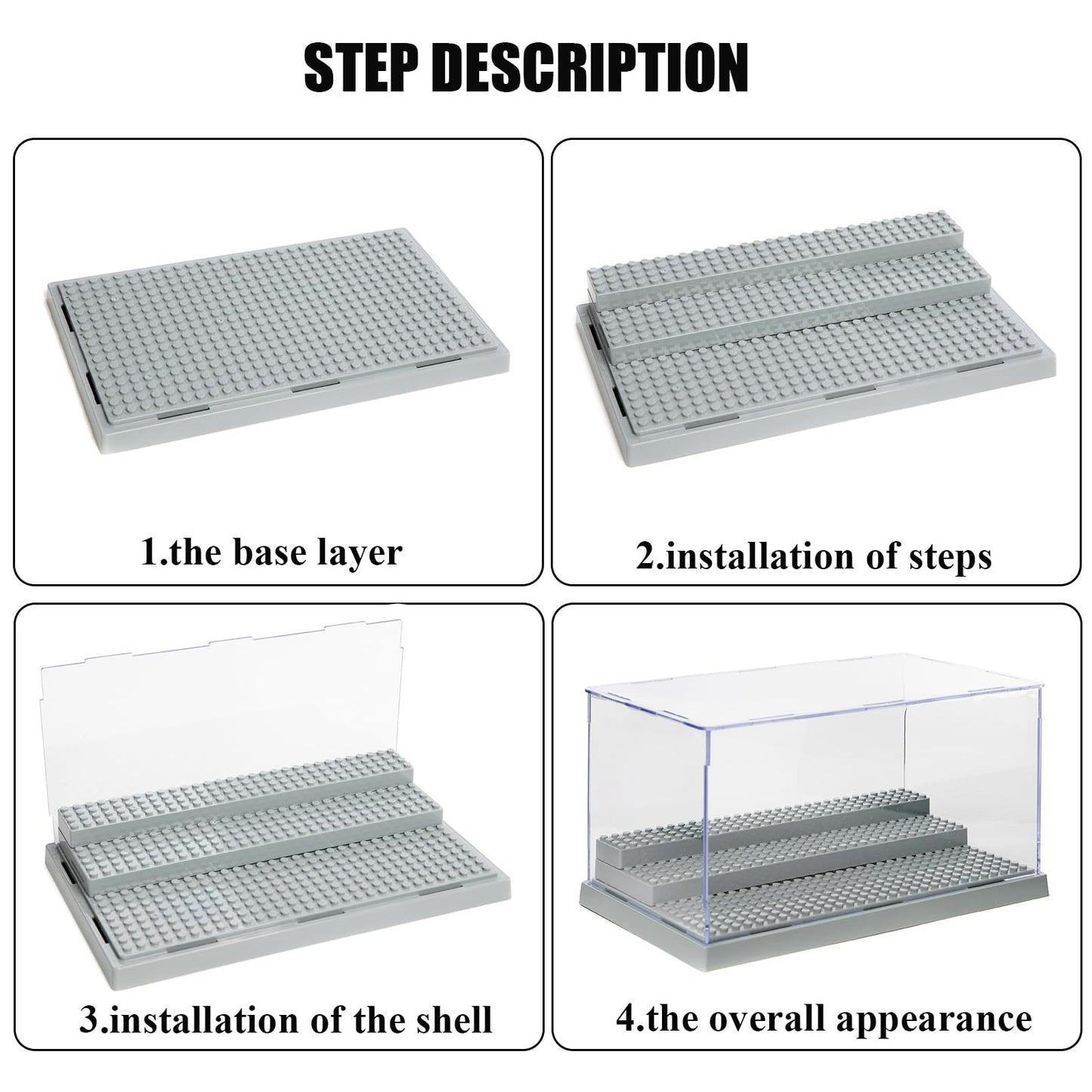 Minifigure Display Case For Action Figures Blocks, Dustproof Acrylic Display Box Storage With 3 Movable Steps For Collection Mod