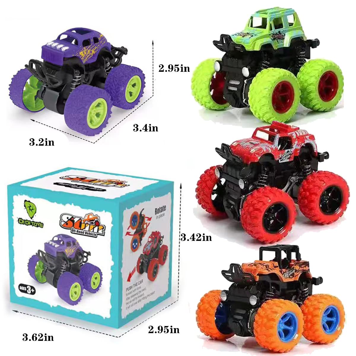 Ahycs Monster Truck Toys, Friction Powered Monster Trucks For Boys, Push And Go Vehicles Toy For Kids, Inertia Vehicle, Stunt On