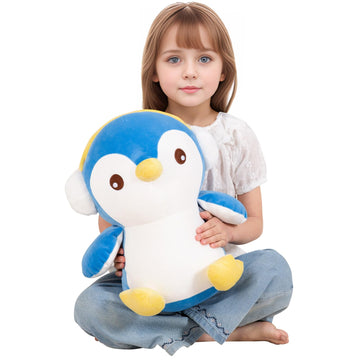 Mmguai 16'' Cute Big Penguin Blue Plush Cushions, Large Blue Penguin Plushies Toys,Stuffed Animals Penguins Gift For Girls, Boy,