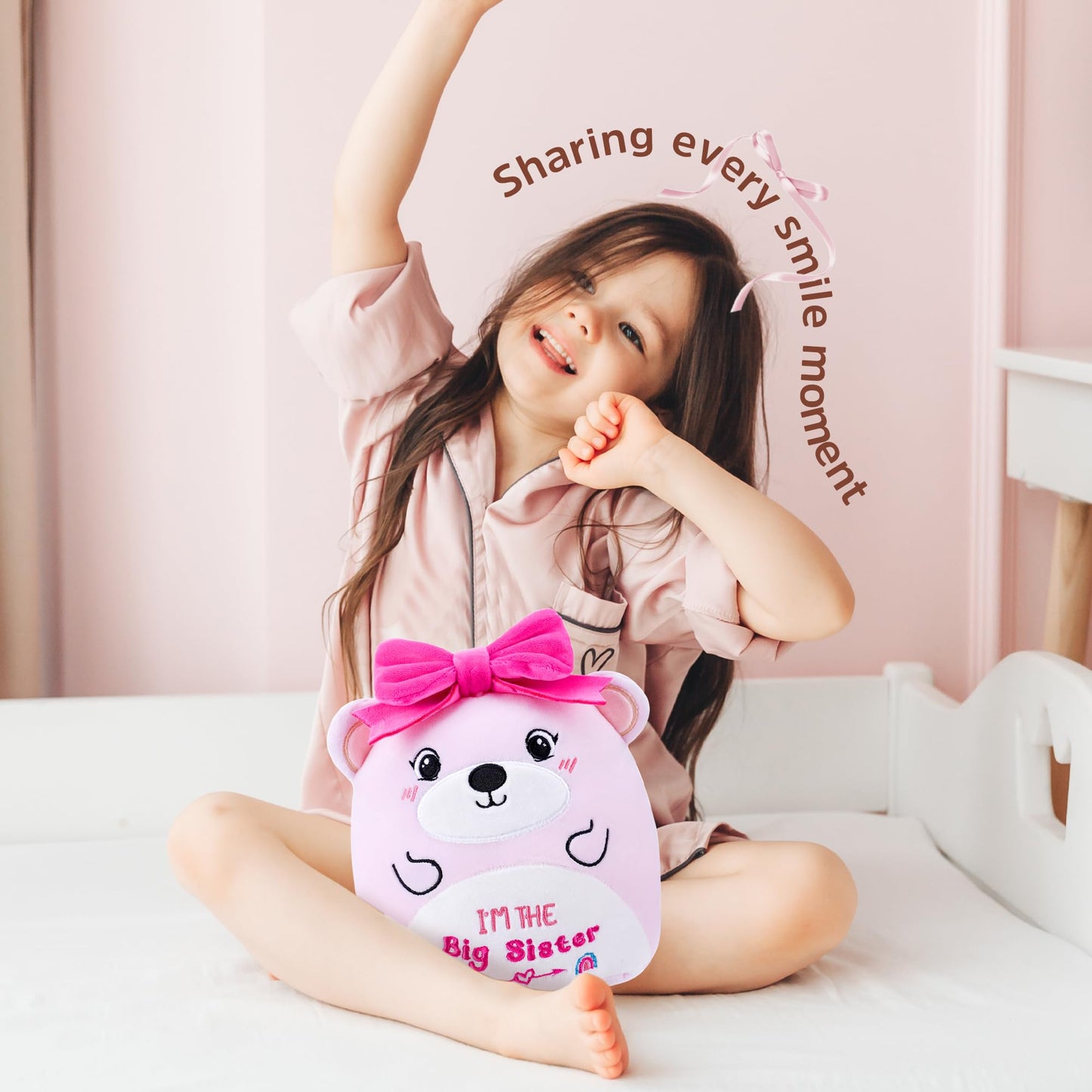 Seaopop Big Sister Plush Toy: 8-Inch I'M The Big Sister Bear With Pink Bow Stuffed Animal Cute Soft Big Sister Plushie Pillows C