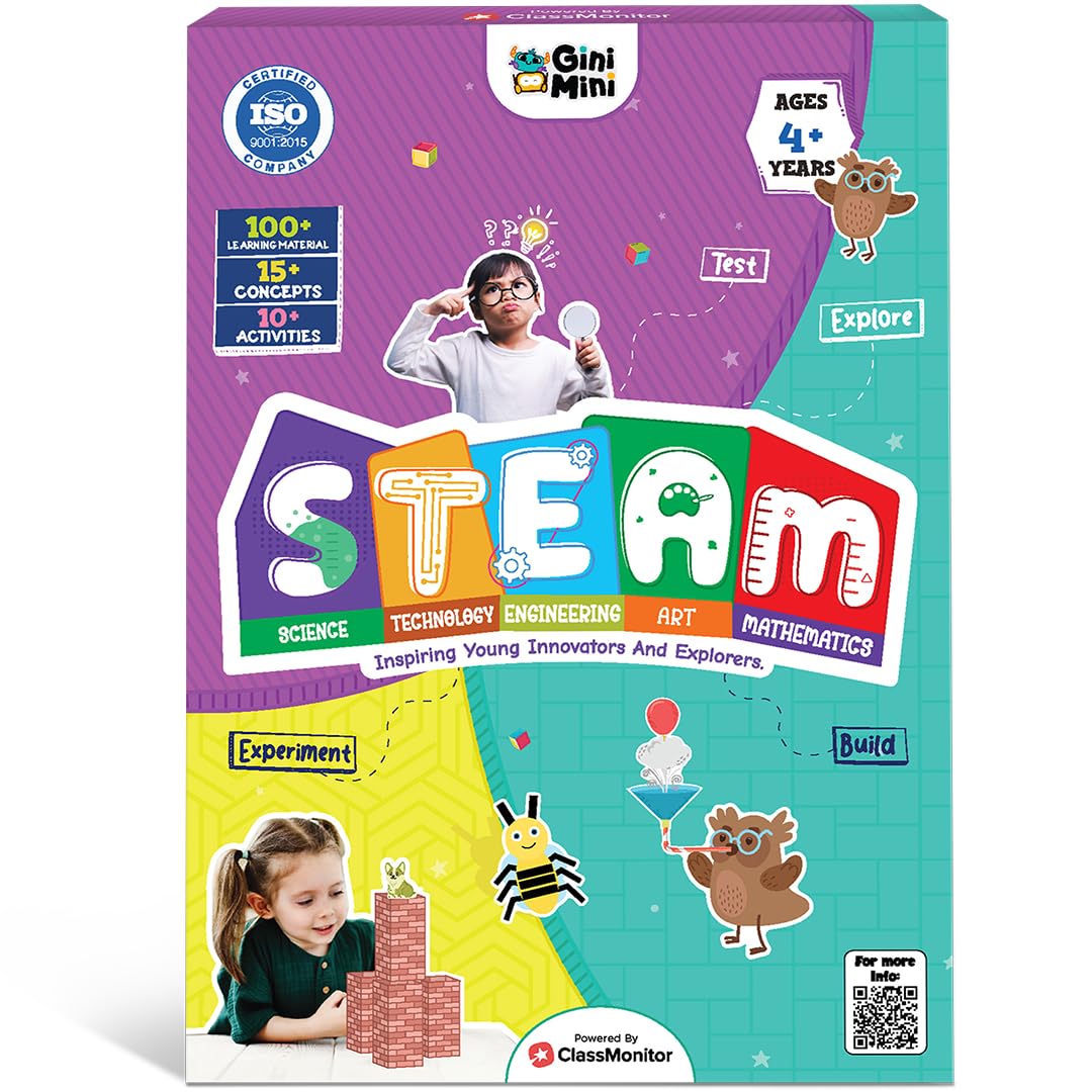 Ginimini Steam Kit - 15+ Concepts, 10+ Activities, 100+ Materials - Science, Technology, Engineering, Art, Math Learning For Kid