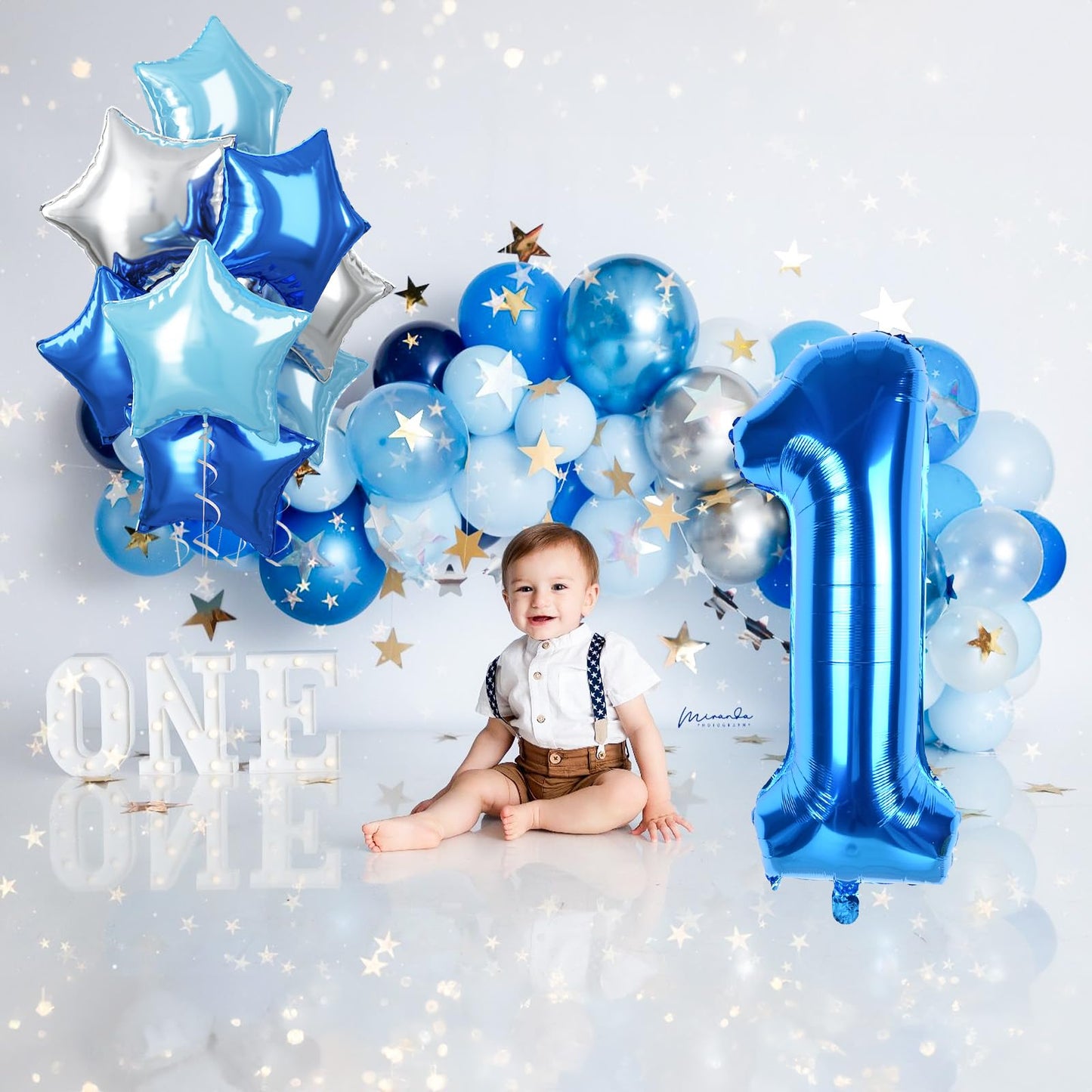 14Th Birthday Balloon For Boys, Big Self Inflating Dark Light Blue Silver Star Number 14 Balloons Decor, 40 Inch Royal Pastel Ba