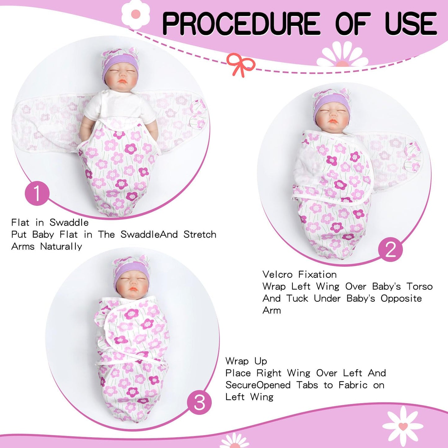 Baby Doll Swaddle Blanket Newborn Dolls Bath Blanket 2 Pcs with Blanket + Hat fit 17 - 22'' Reborn Dolls Clothes Accessories Set