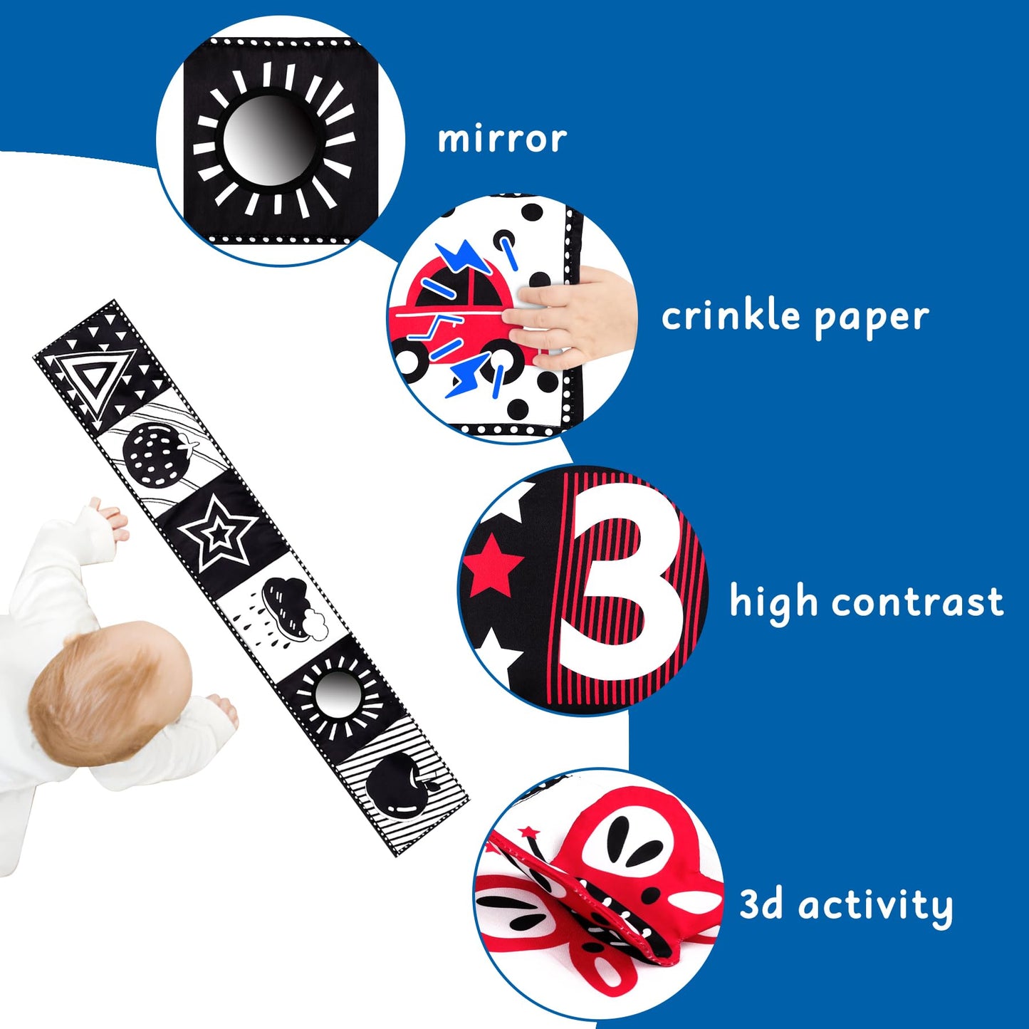 Jatlnnpola Black And White High Contrast Baby Toys - Newborn Toys 0 3 Months Brain Development - Soft Crinkle Books Tummy Time T