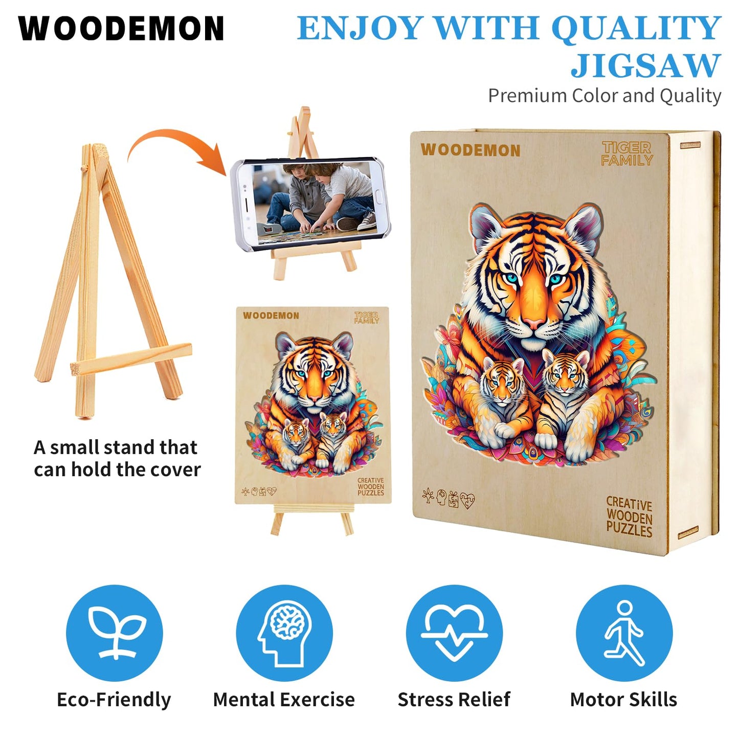 Woodemon Wooden Puzzles For Adults, Tiger Family (M-190Pcs) Wooden Jigsaw Puzzles Kids, 11.2 * 11.8In Unique Shaped Animal Wood Puzzles Adults, Christmas Xmas Puzzles Birthday Gifts Family Games