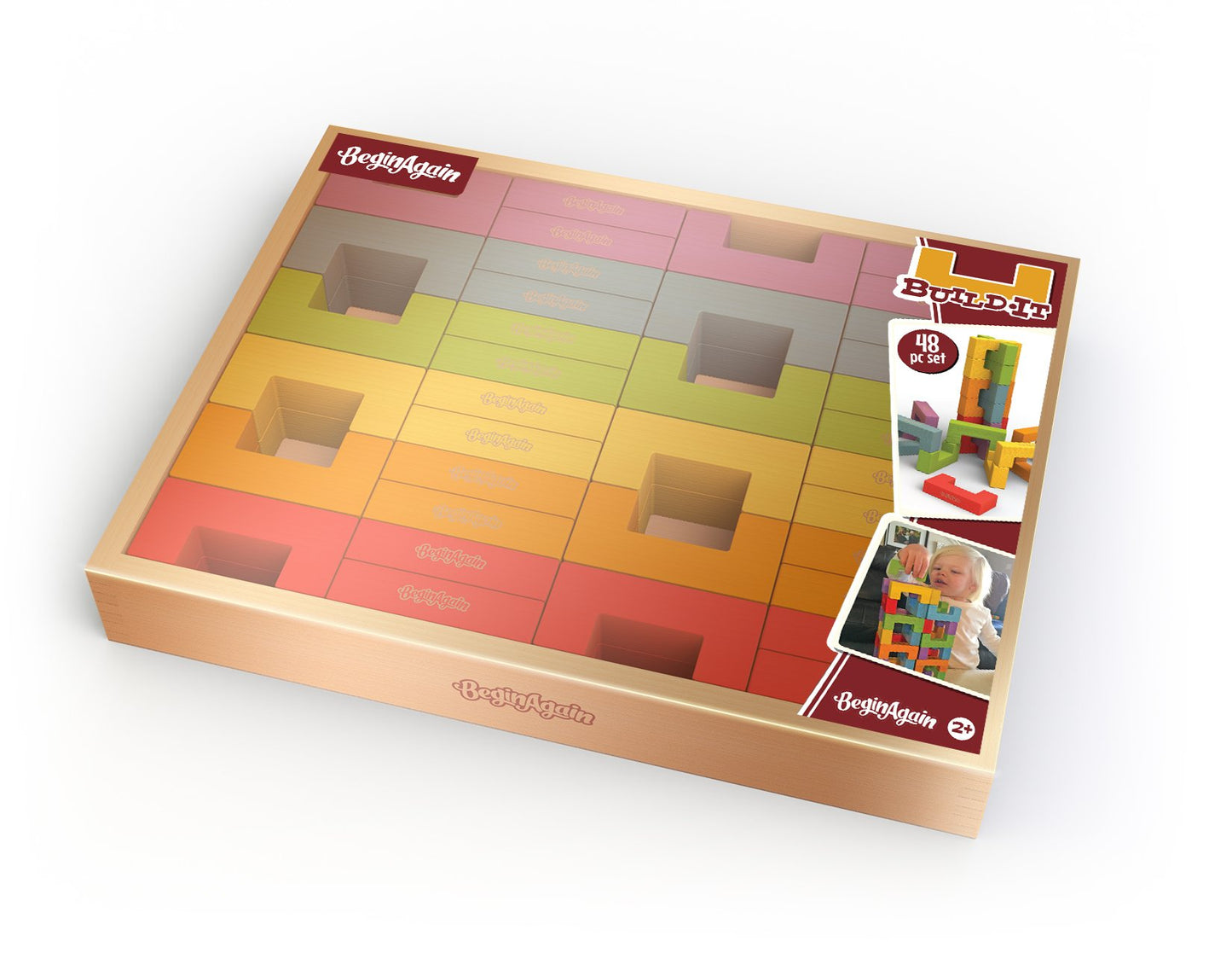 Beginagain - U-Build Its, Construction & Pattern Blocks, Help Promote Early Math, Spatial, & Fine Motor Skills, 48Piece Playset (For Kids 2 & Up)