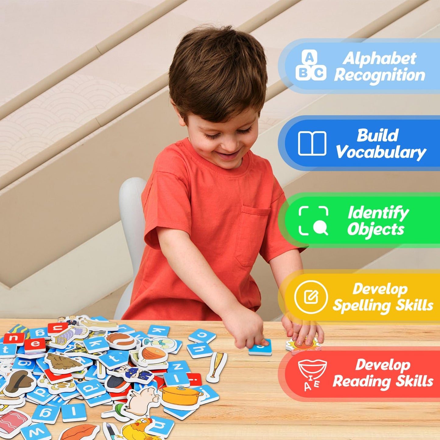 Kasfalci Magnetic Letters & Cvc Word Games, Phonics Games, Alphabet Learning Toys, Refrigerator Fridge Abc Magnets For Kids, Spe