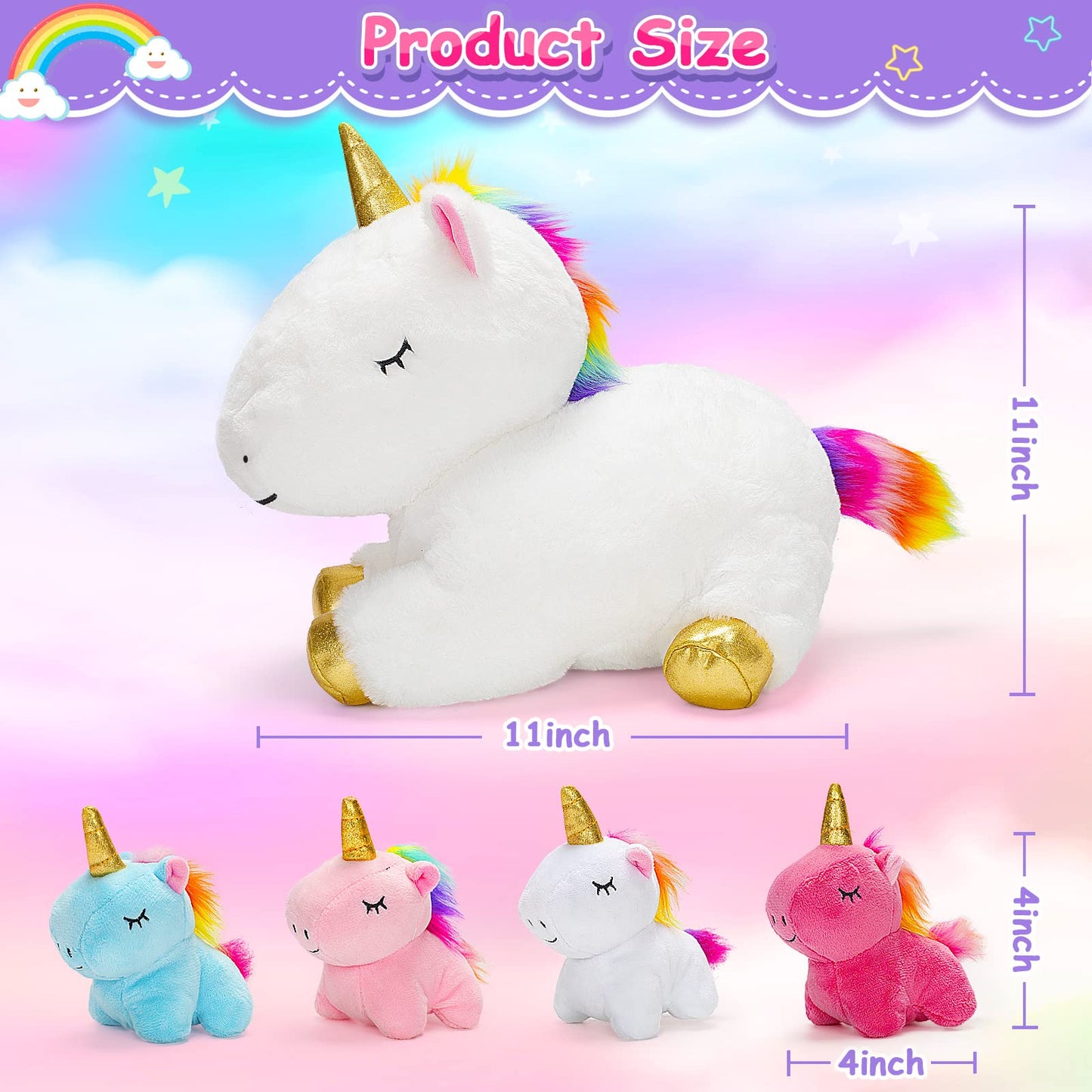 KMUYSL Unicorn Toys Set - Soft Plush Mommy Unicorn with 4 Baby Unicorns, Orange, 5 Piece Assortment, Ideal for Ages 3-8, Perfect Gift