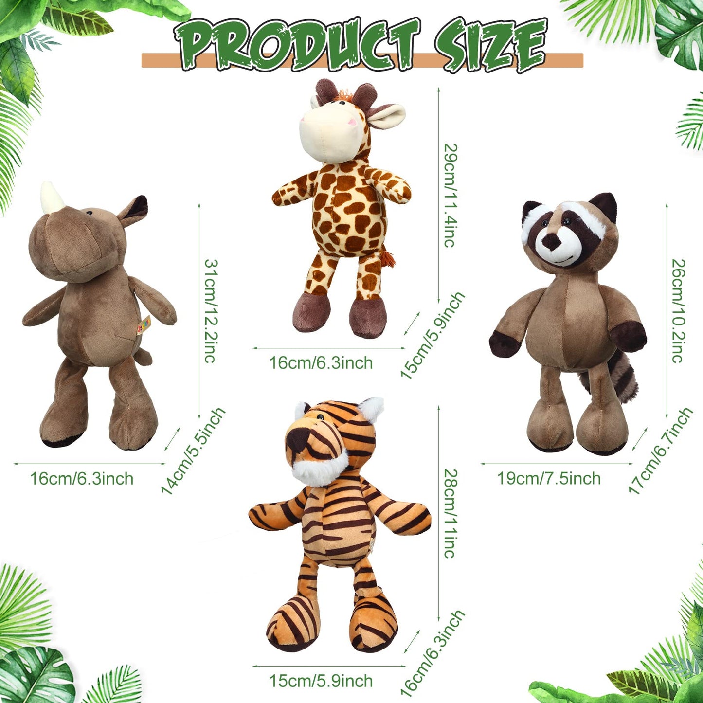 9 Pcs Plush Jungle Animals Toys Jungle Safari Stuffed Animals Bundle 9.9 Inch Cute Toys Includes Tiger Lion Elephant Monkey Zebr