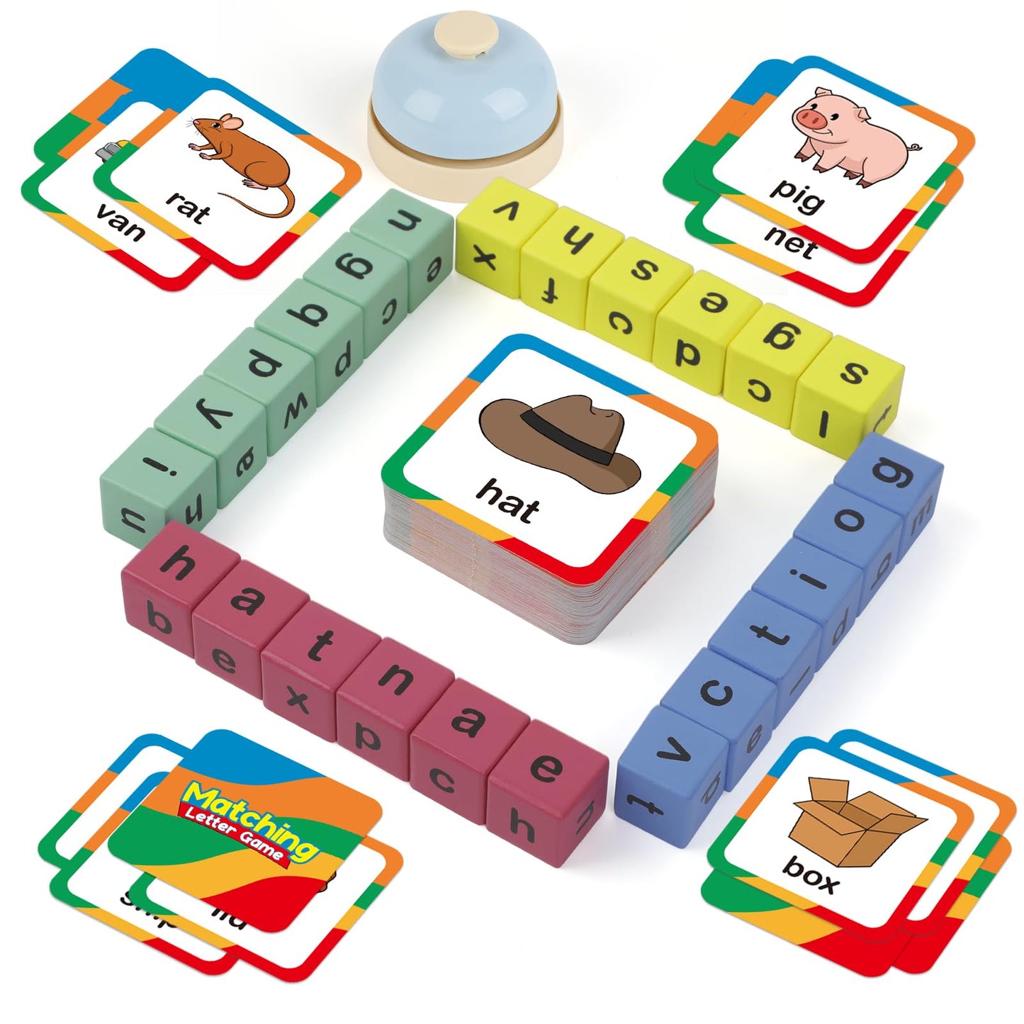 Edulok Word Race Cube Game, Phonics Matching Games For Kids, Wooden Alphabet Letter Blocks, Educational Reading Spelling Games,