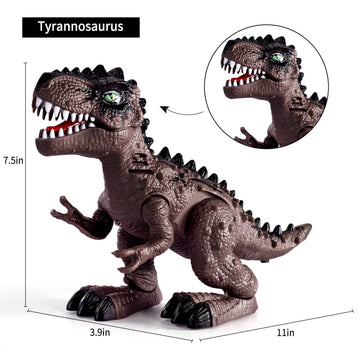 TEMI Electric Walking Dinosaur Toys - 3 Pack T-Rex, Brachiosaurus, Stegosaurus, Roar Sounds & Lights, Multicolor, Plastic