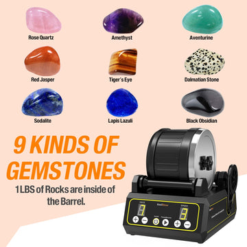 Koolstone C1 Rock Tumbler Kit - Professional Large 2.5Lb Capacity, Up To 5X More Noise Cancelling, Adjustable Timer & Speed With Full Accessories & Memory Function, Ideal For Adults Kids