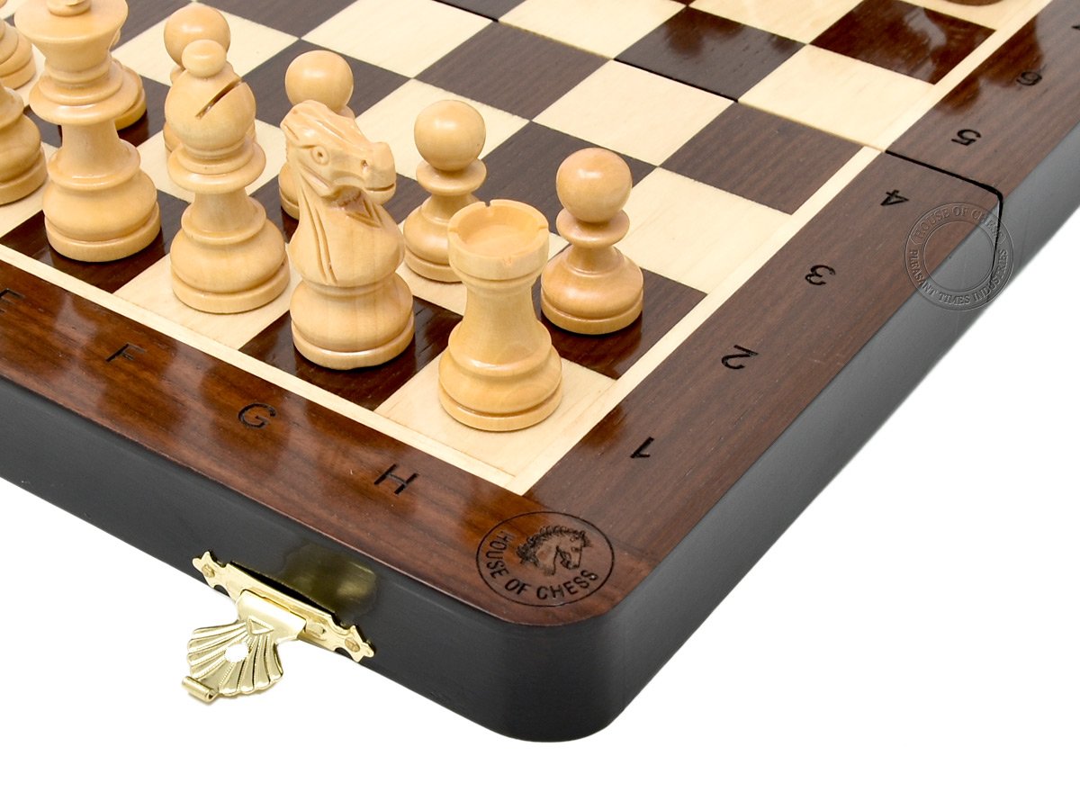 House Of Chess - 10 Inch Wooden Magnetic Folding Travel Chess Set/Board With 2 Extra Knights, 2 Extra Pawns, 2 Extra Queens And